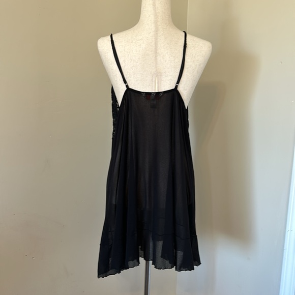Cacique Black Sheer Lace Lingerie Nighty Woman 18/20 Bow Front Lettuce Hem Slip - Picture 11 of 12
